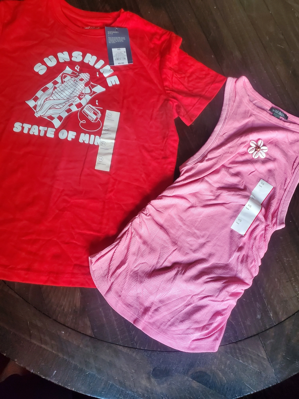 Sunshine Graphic Red Tee & Pink Ribbed Tank Duo